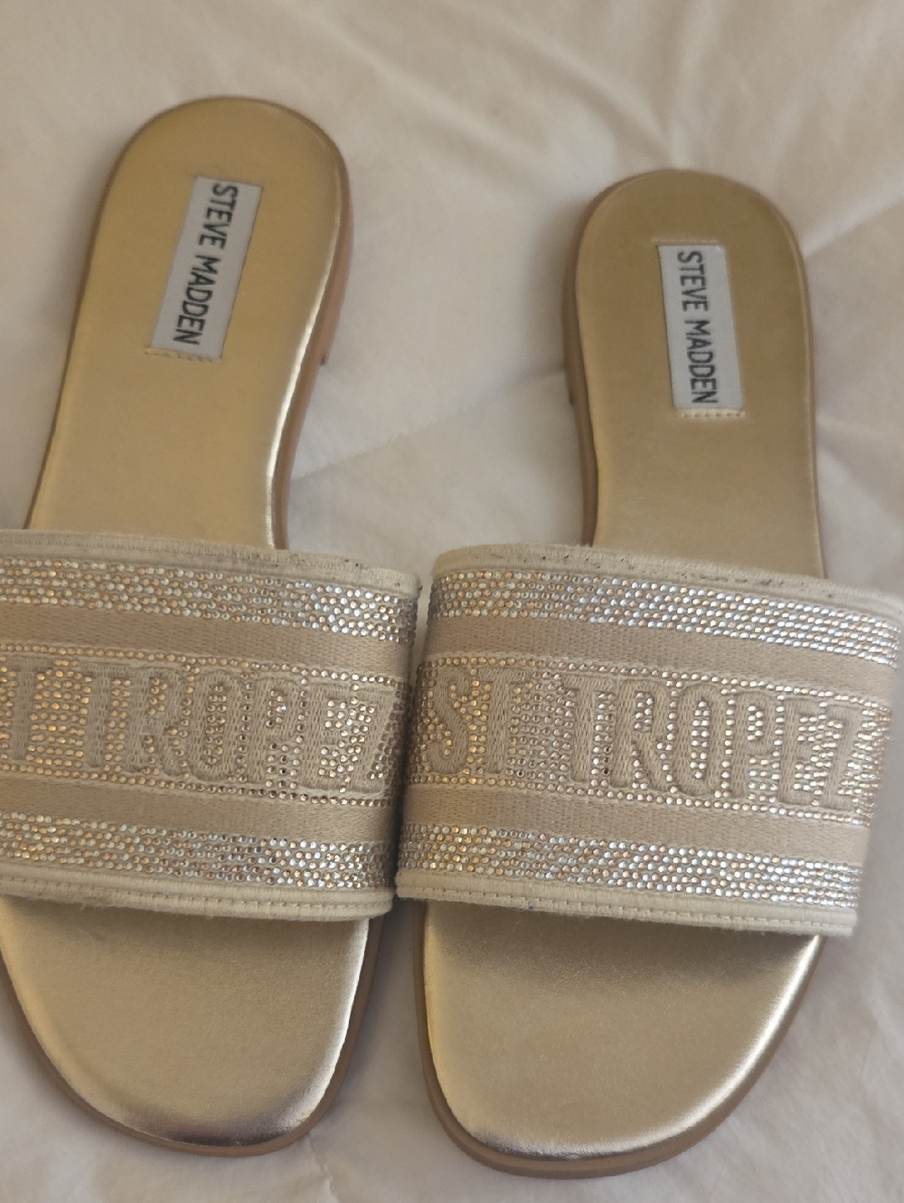 ✨️🎉👡Steve Madden Gold Embellished 'St. Tropez' Slide Mules NEVER WORN 7